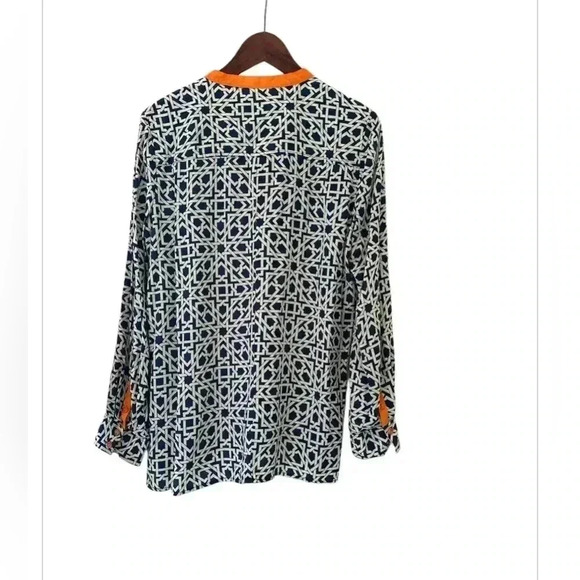 Umgee USA blouse Geometric Navy Orange size Large - Picture 2 of 4